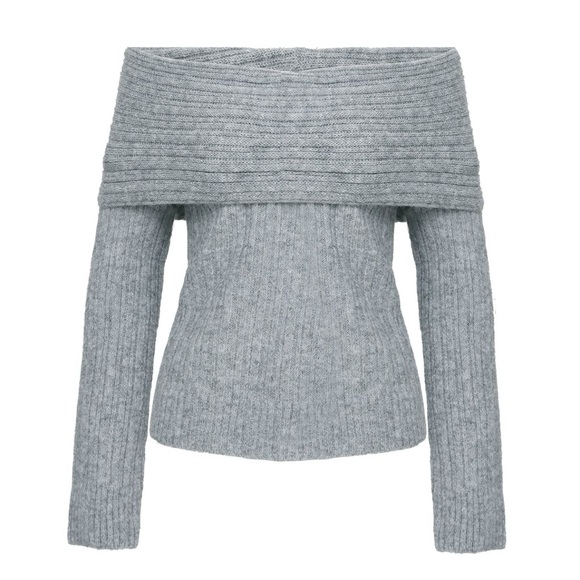 Princess Polly Off-Shoulder Gray Sweater - Picture 3 of 4